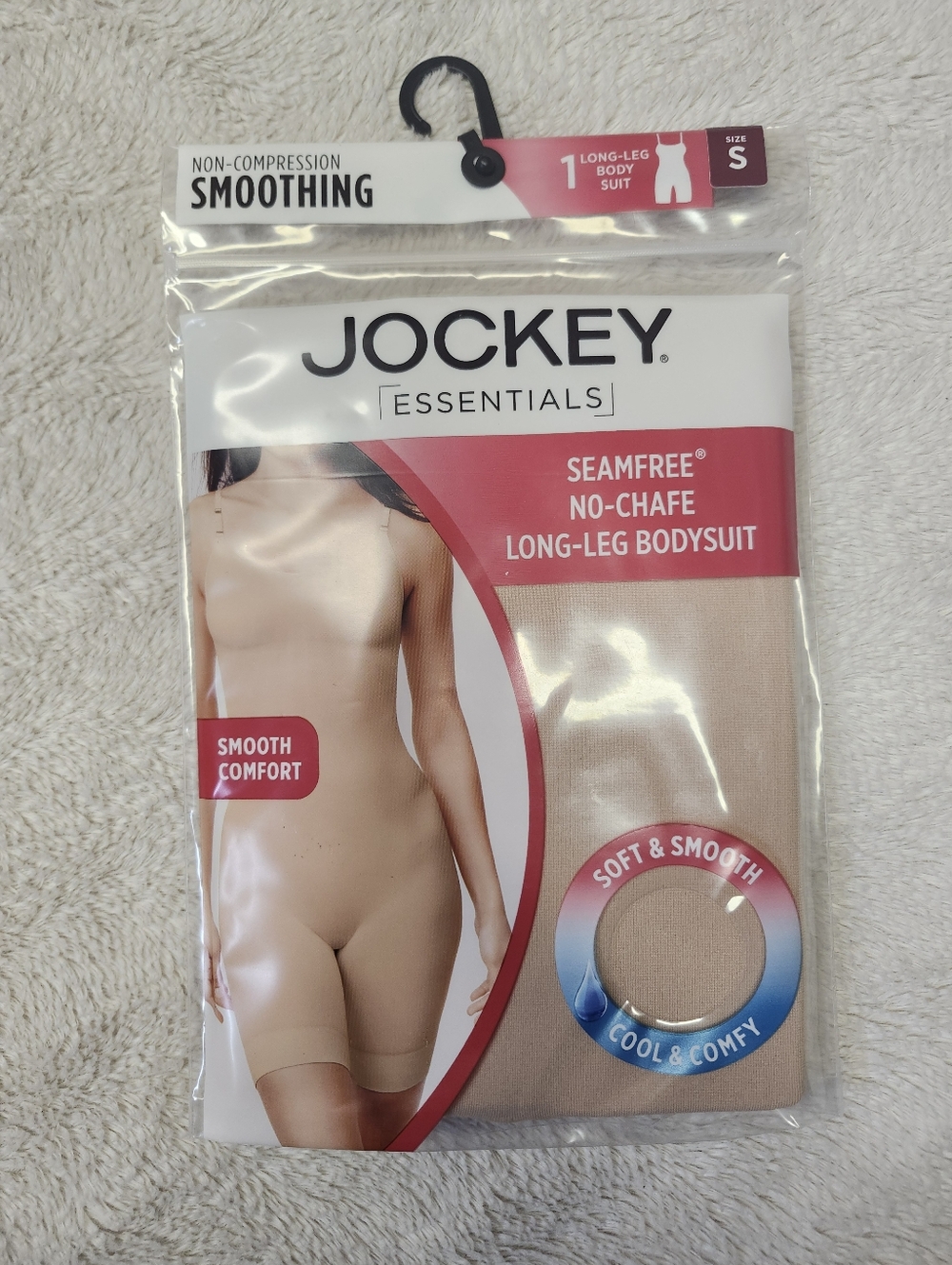 • New Jockey Essentials Size Small Seamfree Long Leg Bodysuit No Chafe Beige